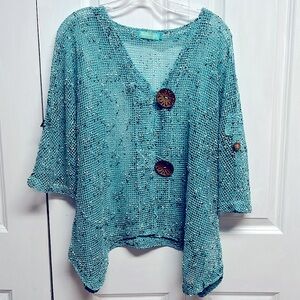 Anthony’s Resort Wear Blue Net Mid Sleeve Bathing Suit Cover Up Size M